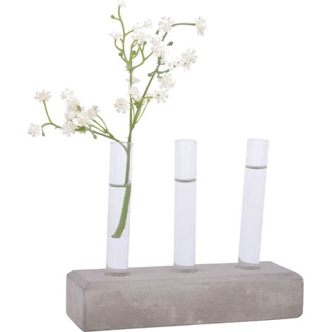 Esschert Design 3er Set Glasröhrchen für Pflanzenableger mit Betonsockel