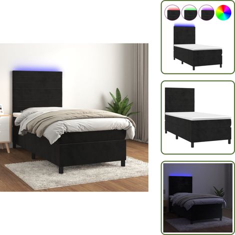 Sommier à lattes de lit avec matelas LED Noir 90x190 cm Velours - Lit Plateforme - Lit Capitonné - Lit Design - Lit Moderne - Lit Double