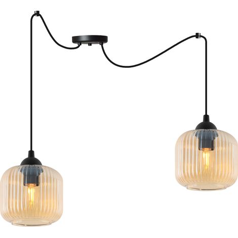 LAMPADA A SOSPENSIONE RIFFLE SPIDER NERA 2 PARALUME MIELE PIATTO CILINDRO E27 (1/5)