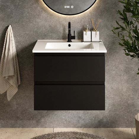 Badezimmermöbel Norvi - 60 cm - Schwarz - Weißes Waschbecken (1/4)