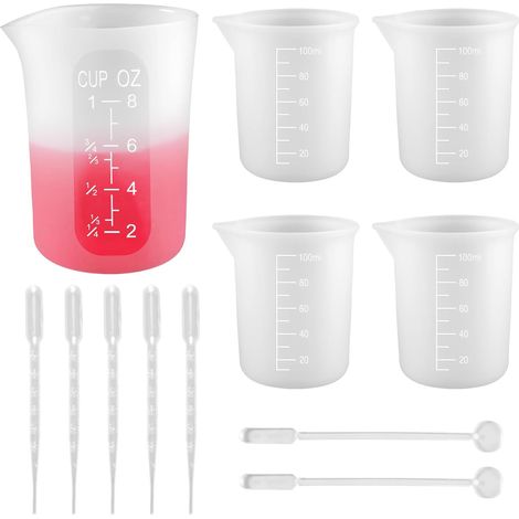 Tasses à Mesurer en Silicone pour Resine Epoxy, 250ml/100ml  Petit Gobelets Doseurs, Verres Doseurs, Silikon Messbecher pour Moulage du Plâtre pour Diy Résine Epoxy (1/5)