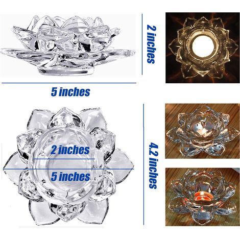 Ensemble de 4 bougeoirs lotus, porte-bougies chauffe-plat/bougies à vœux (en vrac), bougeoirs en verre transparent, adaptés à la décoration de table basse, aux mariages, aux fêtes et comme accessoires (1/4)