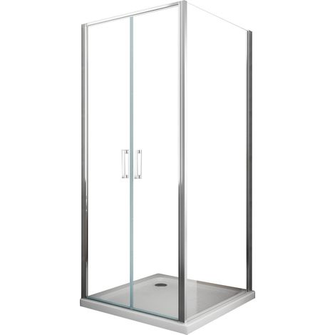 Eckduschkabine mit 1 feststehenden Seitenwand und 1 Pendeltür im Saloon-Stil aus 6 mm dickem, beidseitig montierbarem Glas 67,5-70 feste Wand + Tür  67-70