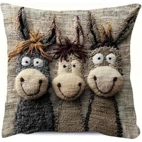 Housse de coussin Vintage Âne - 45,7 x 45,7 cm avec impression 2D en polyester et fermeture éclair cachée (1/5)