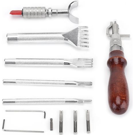 Kit de 6 outils de marquage et couture pour cuir, poinçons et rainureuse pour sellerie (1/5)