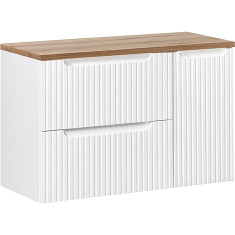 Meuble sous-vasque 90cm 2 tiroirs 1 porte Riva Blanc et Bois (1/5)
