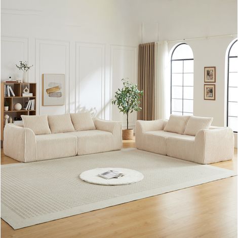 Sofa-Set modular aus Cord und Schaumstoff, Beige, mit geschwungenen Armlehnen, extra breiten Sitzen, ohne Montage (1/5)