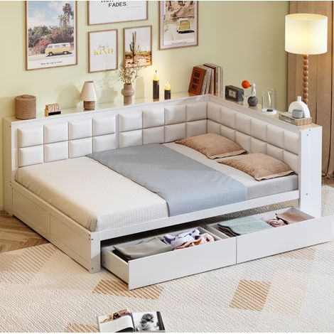 lit adulte coffre rangement 140x200 bois blanc HAVRYA (1/5)