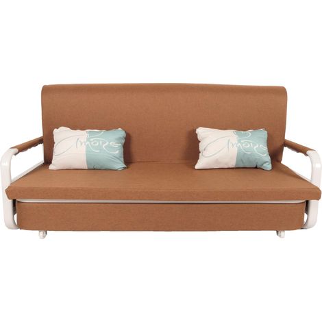 [NEUWERTIG] Schlafsofa HHG-530, Schlafcouch Couch Sofa, Schlaffunktion Bettkasten Liegefläche, 190x185cm Stoff/Textil braun