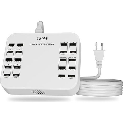 USB-Schnellladegerät, tragbare Ladestation mit 20 Anschlüssen, geeignet für verschiedene Geräte, kompatibel mit iPhone, iPad, Samsung, Google, Xiaomi, Huawei und anderen USB-Ladegeräten (Weiß, EU) (1/5)