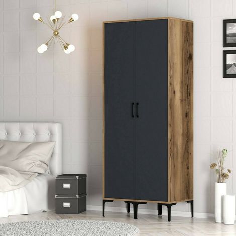 Dmora - Armario 2 puertas Alkaid, Muebles de dormitorio, Vestidor, Armario de ropa, 80x201h48 cm, Nogal y Antracita, con embalaje reforzado (1/5)