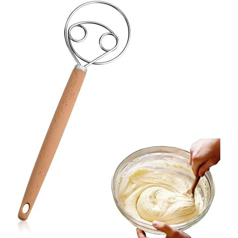 1 Pièce Fouet à pâte danois, petit fouet cuisine, batteur à œufs avec poignée en plastique, mixeur, en acier inoxydable, double trou pour pâte à pain, pâtisserie ou pâte à pizza (1/5)