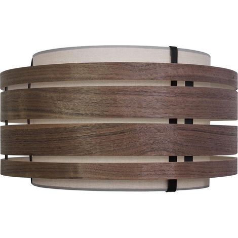 Abat-jour en bois de noyer et tissu gris clair pour suspension ou lampadaire 50 cm - PANGIVO (1/5)