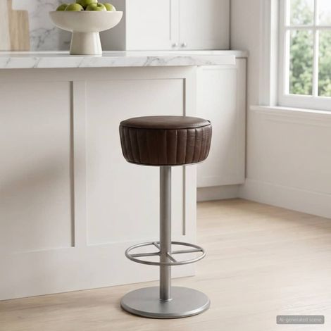vidaXL Tabouret de bar Marron Cuir véritable (1/5)