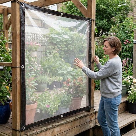 Cubierta protectora transparente con ojales, lona de PE impermeable para plantas y muebles 200400cm (1/5)