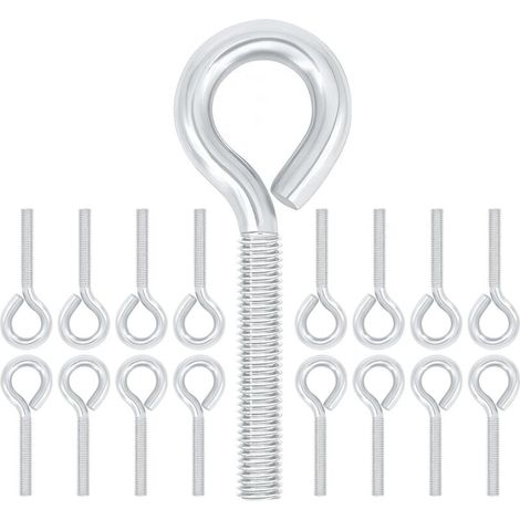 20 pezzi di golfari M4 x 20 mm, in acciaio al carbonio zincato, anelli filettati, viti a gambo lungo per fissaggio e sospensione di cavi, colore argento