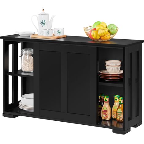Homevive Aparador de Cocina Mueble Buffet Auxiliar con Puertas Correderas y Estantes Ajustables para Salón Comedor 106,7 x 33 x 63 cm Negro