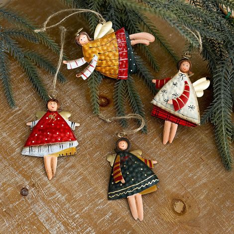 4 ornamenti natalizi in metallo fatti a mano, appendini a forma di angelo in ferro battuto, accessori decorativi, decorazioni per l'albero di Natale (1/2)