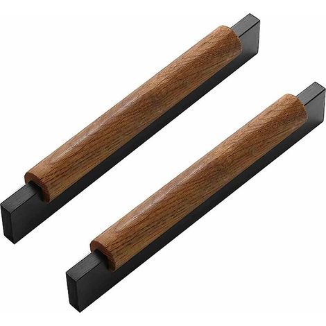 2-Piece Furniture Handle Set, Wooden Drawer Pulls, Solid Wood T-Shaped Kitchen Handle, Cabinet Hardware, Door Knobs, Furniture Handle for Cupboards (black, hole distance 160mm) (1/5)