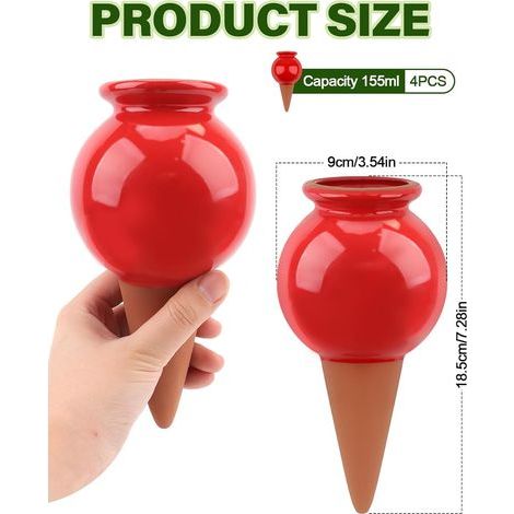 Kalolary Lot de 4 Cônes d'Arrosage Autonomes en Terre Cuite, Globes Goutteurs Décoratifs pour Plantes - Système d'Arrosage Automatique pour Plantes d'Intérieur et d'Extérieur (Bouteille de Vin)