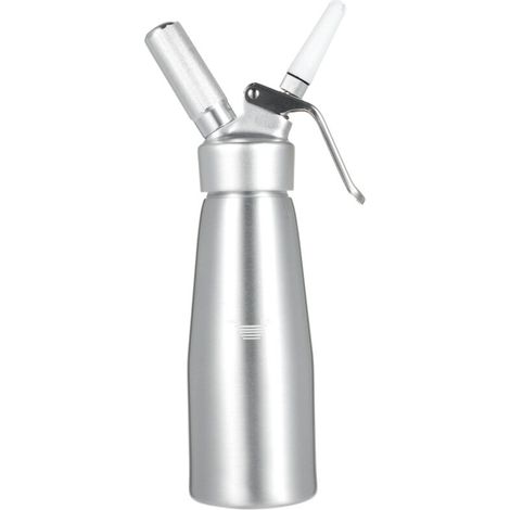 Siphon à chantilly professionnel en aluminium ultra-résistant de 500 ml, avec 3 embouts en plastique différents et une brosse de nettoyage. (1/5)
