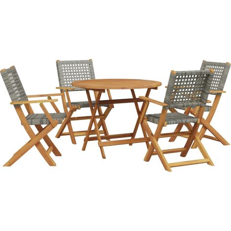 Maison Exclusive - Set Pranzo da Giardino 5pz Grigio Polyrattan e Legno Massello (1/5)
