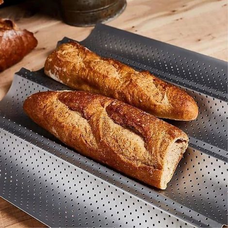 Moule à Baguette Noir en Acier au Carbone avec Revêtement Antiadhésif, 3 Fentes pour la Cuisson Maison du Pain (1/5)