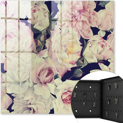 Armoire à clés - (30 cm x 30 cm) - Boîte à clés murale - Coffret de rangement pour clés - Couleur noire - Ouverture vers la droite - Pour maison et bureau - élégance florale (1/5)