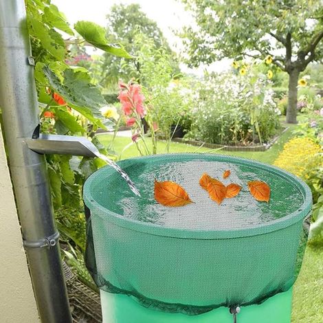 Filiyano-2 récupérateurs d'eau de pluie, diamètre 80 cm, couvercle avec cordon de serrage, filet de sécurité ajustable, protection contre les feuilles (1/4)