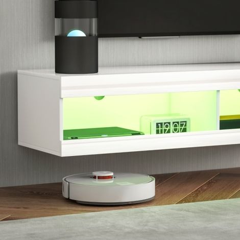 Meuble TV mural / Buffet bas — Console TV avec étagères ouvertes — Adapté aux téléviseurs de 55 à 60 pouces — Idéal pour le salon ou la chambre à coucher (1/4)