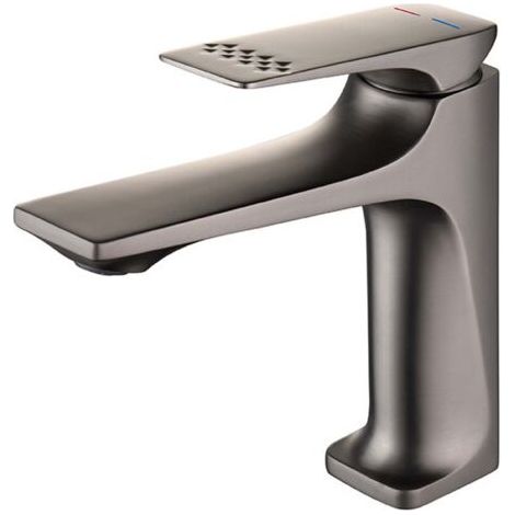 Pair Bassin à noyau de cuivre robinet chaud et froid lavabo de salle de bain résistant aux éclaboussures, hauteur 16,5 cm, tuyau d'entrée d'eau 60 cm, gris pistolet-TONCHEAN (1/4)