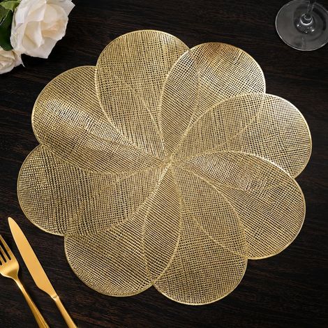 Lot de 6 Set de Table Ronds Dorés, Design de Fleur Dorée (38cm) (1/5)