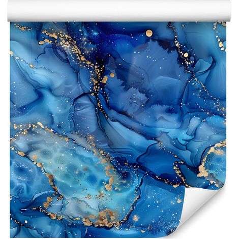 Tapete in Tintenblau, Marineblau, Türkis und Azurblau, 50 x 1000 cm
