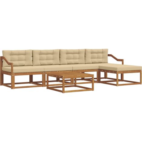 Conjunto de sofás de exterior con cojín 6 pcs Natural y Beige vidaXL (1/5)