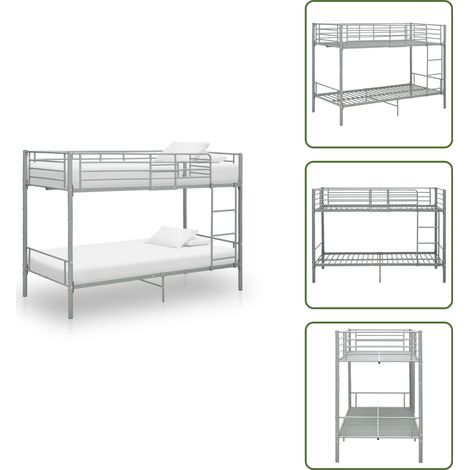 Letto per Cameretta - vidaXL Letto a Castello Grigio in Metallo 90x200 cm - Letto con Scala