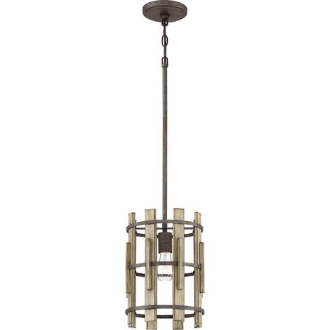 Hängeleuchte Deckenleuchte Pendellampe Rustikal Holzelemente Stahl D 22,9 cm (1/5)