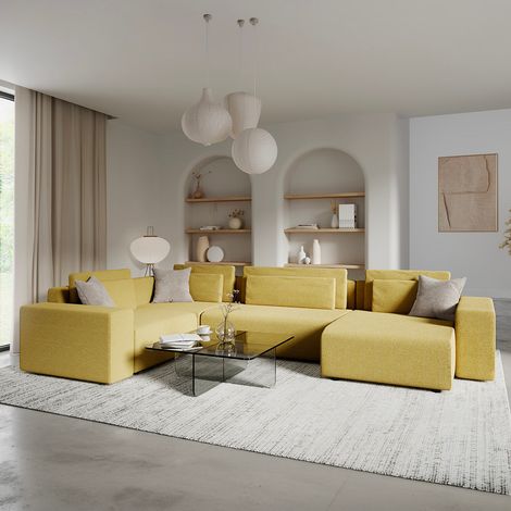 5-Sitzer U-Sofa mit rechter Ecke ausklappbar mit Stauraum Lorenzo Gelb (1/5)