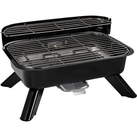 Barbecue hybride 2000W avec surface de cuisson 44 x 28,5 cm – Protection anti-vent – Pour extérieur, jardin, camping – Princess