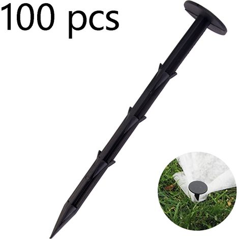 Lot de 100 piquets d'ancrage en plastique pour le jardin et l'aménagement paysager : idéal pour fixer des filets de jardin, des bâches de tente ou des toiles anti-mauvaises herbes. (1/5)