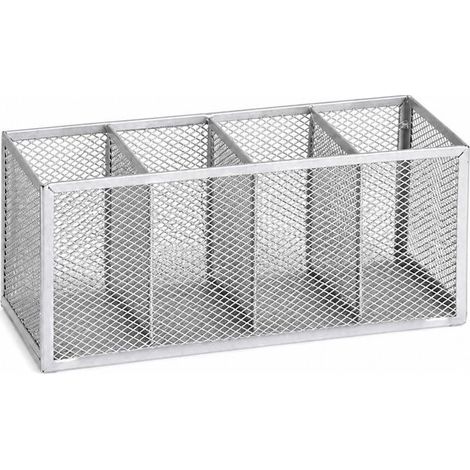 Organiseur de bureau en métal -Maille Robuste -Antidérapant, Bords Lisses -pour la maison, l'école, bureau - Argenté 4 Compartiments (1/5)