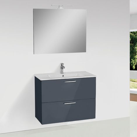 Vitra Mia ensemble meuble 79x61x39,5 cm avec miroir, lavabo et éclairage LED, Anthracite brillant (MIASET80A) (1/3)