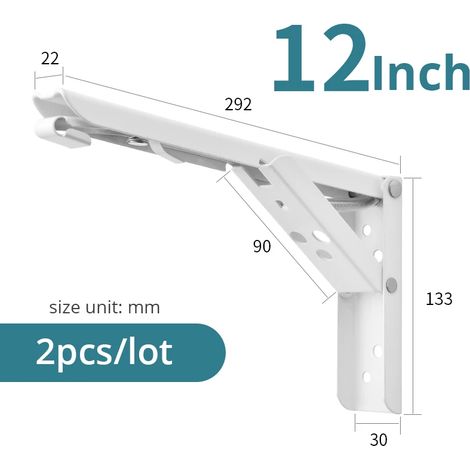 Support mural triangulaire pliable KAK (blanc, 30,5 cm - F-R) - Support de table/banc/étagère dissimulé - Quincaillerie pour meubles de cuisine (1/5)