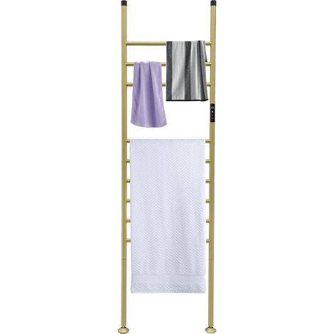 Sèche-serviettes électrique sur pied - 150 W - 220 V - 9 barres - Chauffe-serviettes en acier inoxydable - Contrôle de la température de 45 à 70 °C - Doré/gris pistolet/noir (doré) (1/5)