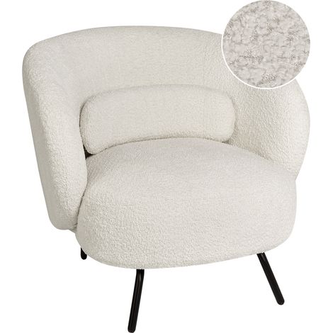 Sillón sala de estar respaldo curvo diseño glamuroso patas negras tapizado bouclé blanco Makela