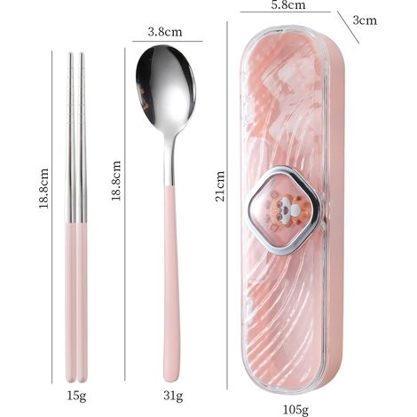 (Rose argenté - Ensemble baguettes et cuillère) Ensemble baguettes, fourchette et cuillère en acier inoxydable 304