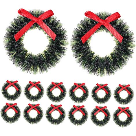 15 Pièces Couronnes De Noël Miniatures pour Maison De Poupée Échelle Décorations De Noël Miniatures Couronnes De Porte avec Nœuds (1/5)