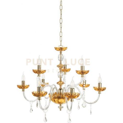 LAMPADARIO PATRICIA 9 LUCI ATTACCO E14 COLORE AMBRA D.88CM