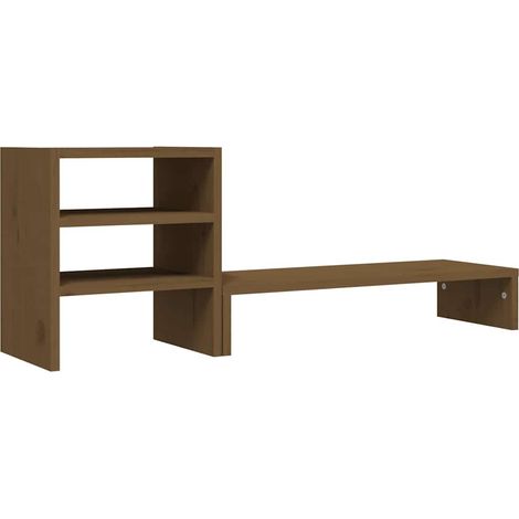 Support de Moniteur Rehausseur d'Écran Bureau en Bois de Pin Massif Marron Miel 81 x 20 x 30 cm (1/5)