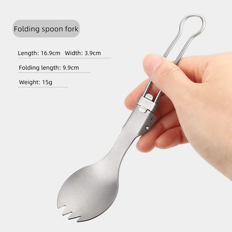 (Cuillère à salade) Couverts pliants en alliage de titane, légers et portables, adaptés au camping et à la randonnée. (1/3)