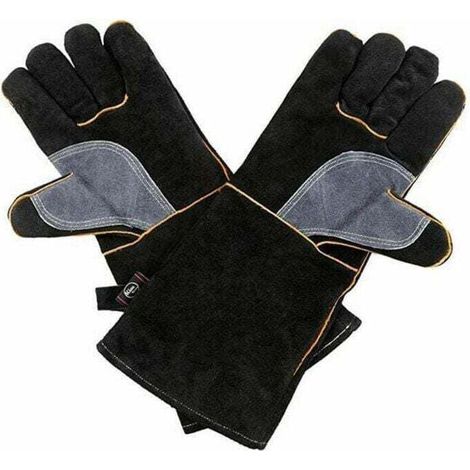 Gants résistants au feu et à la chaleur extrêmes, cuir avec coutures en kevlar, parfaits pour cheminée, poêle, four, grill, soudage, barbecue, mig, support à marmite, traitement des animaux(1 ensemble (1/4)
